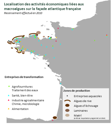 Localisation des activités économiques liées aux algues (Programme NetAlgae)